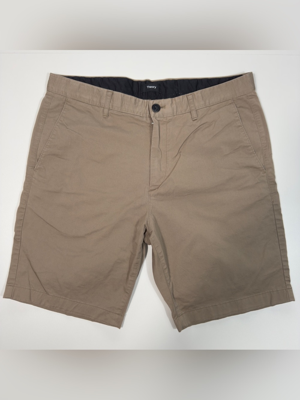 Theory Men’s Casual Flat Front Chino Shorts SZ 33 Tan (Light Brown) Cotton Blend